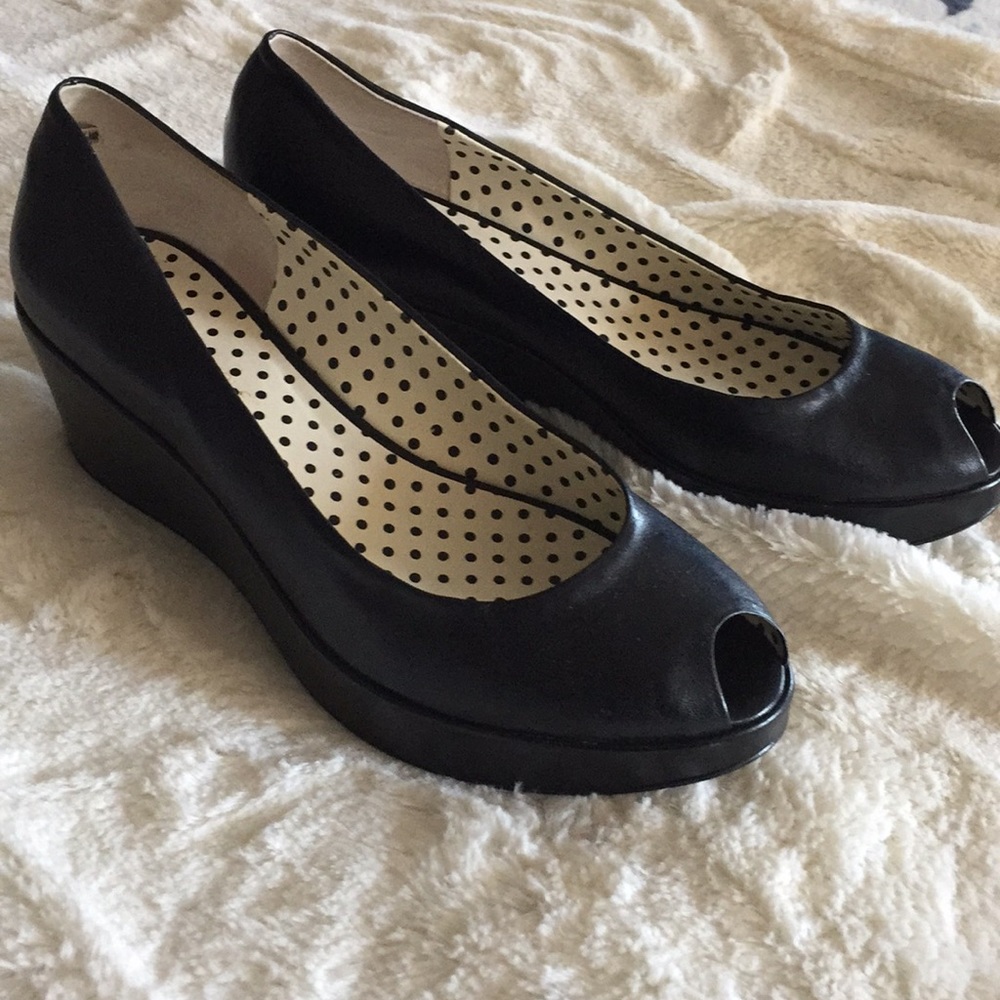 BCBG peep-toe wedges